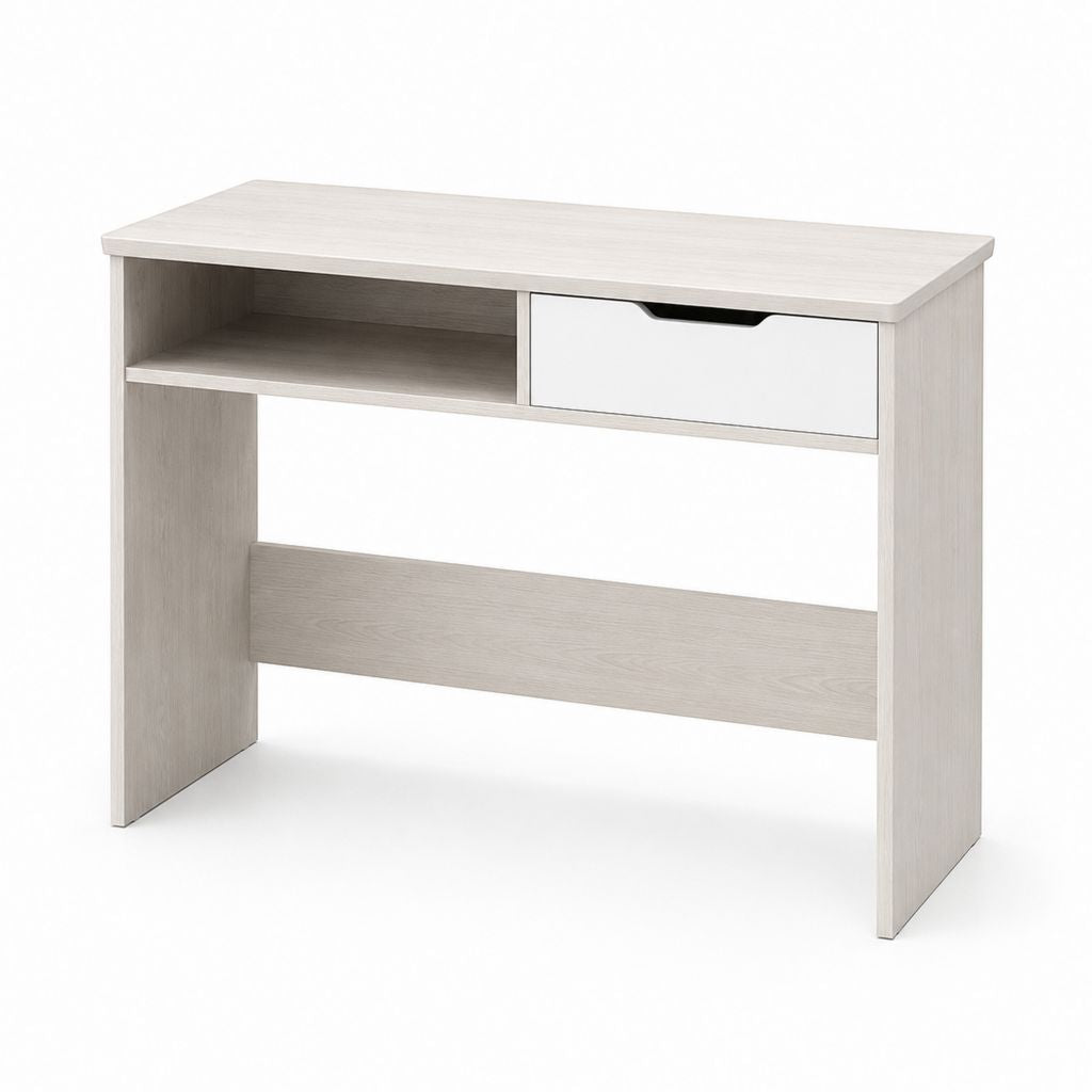 Scrivania per ufficio rettangolare bianco e rovere chiaro in pannello truciolare 100 x 50 x 75 cm