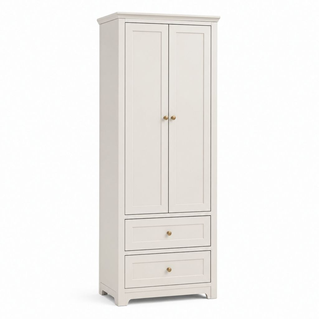 Armadio guardaroba 2 ante con 2 cassetti bianco in MDF 80 x 50 x 190 cm