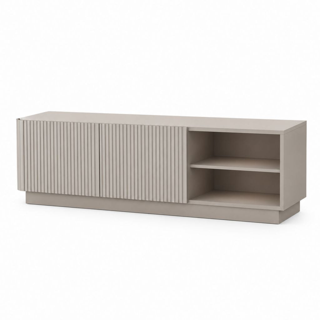 Mobile TV basso beige in MDF rettangolare con 2 ante scorrevoli e 2 vani aperti 180 x 40 x 55 cm