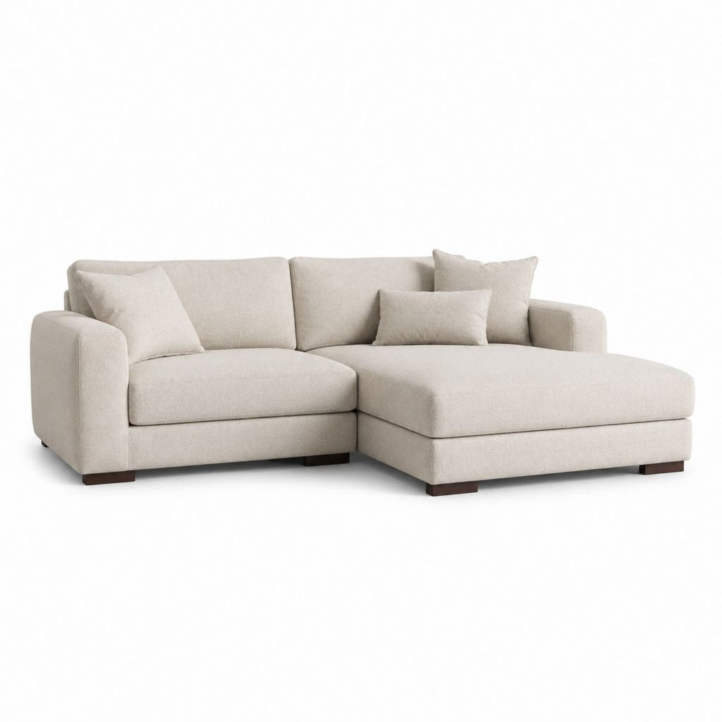 Divano angolare con chaise longue destra beige in poliestere 250 x 160 x 85 cm