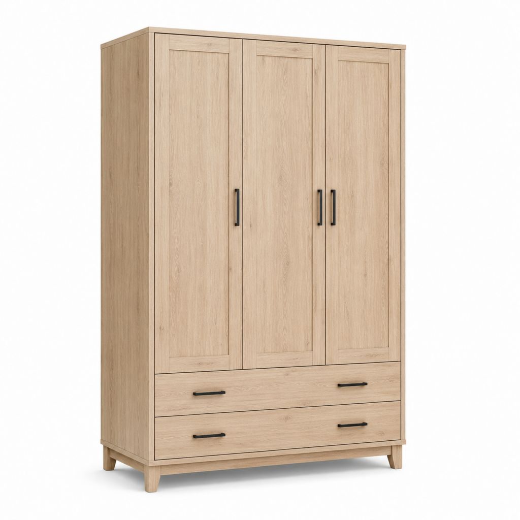 Armadio guardaroba 3 ante e 2 cassetti rovere chiaro in pannelli truciolari 120 x 52 x 190 cm