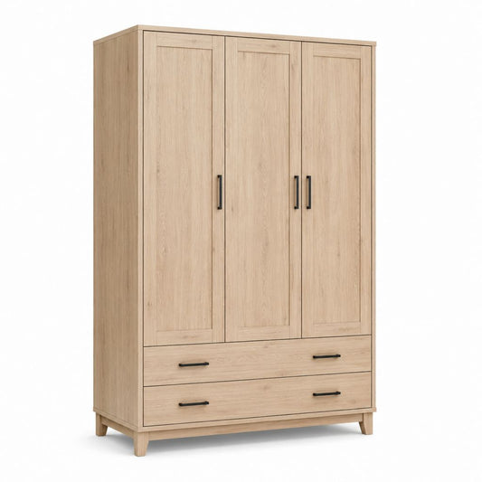 Armadio guardaroba 3 ante e 2 cassetti rovere chiaro in pannelli truciolari 120 x 52 x 190 cm