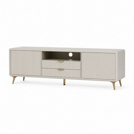 Mobile TV basso beige in MDF e legno massello 180 x 40 x 60 cm con 2 ante 2 cassetti e passacavi