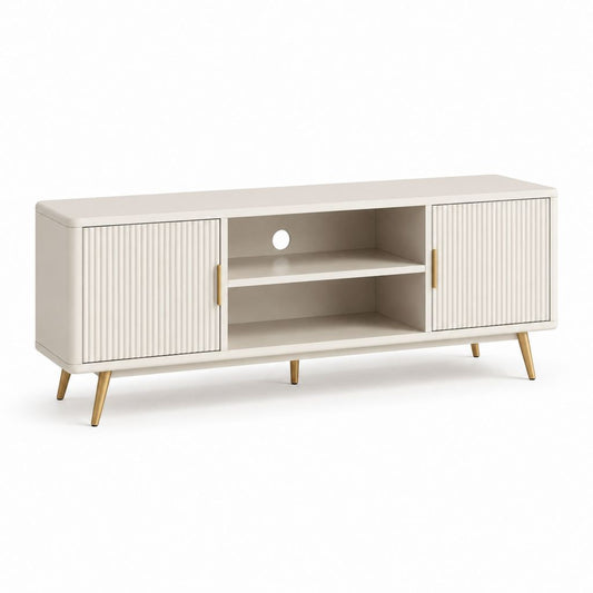 Mobile TV bianco in MDF rettangolare con 2 ante scanalate 160 x 40 x 55 cm