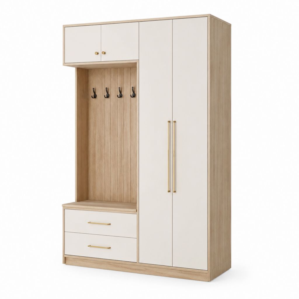 Armadio guardaroba 2 ante con appendiabiti e 2 cassetti bianco rovere 120 x 50 x 200 cm