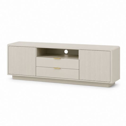 Mobile porta TV basso beige in MDF con ante scanalate 180 x 40 x 55 cm