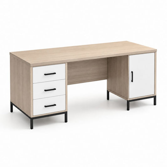 Scrivania tradizionale con 3 cassetti e anta rovere chiaro bianco 140 x 60 x 75 cm
