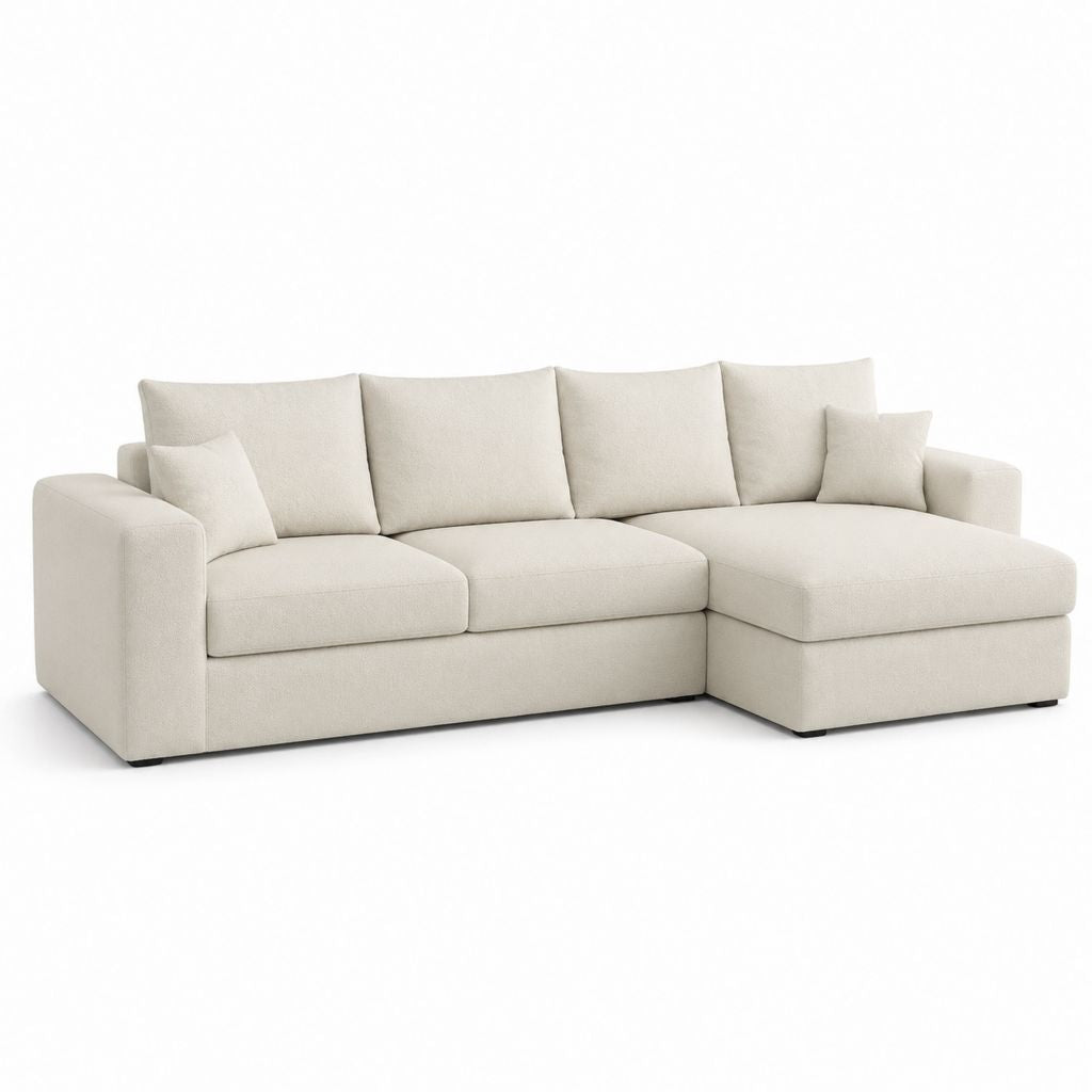 Divano angolare con chaise longue destra beige in poliestere 260 x 165 x 85 cm