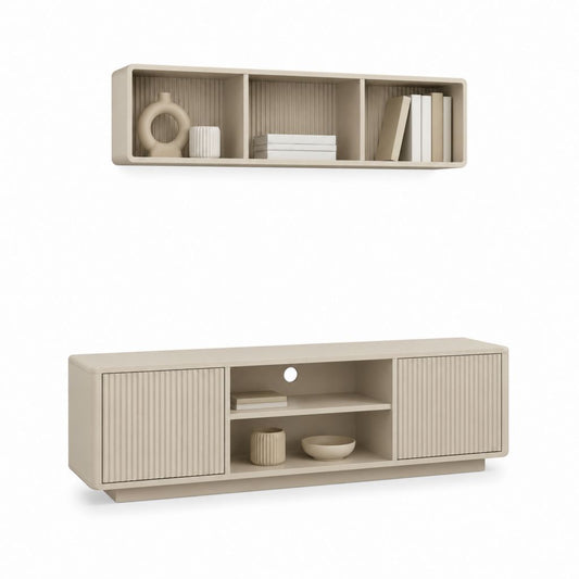 Set mobile TV e mensola da parete beige in MDF 160 x 40 x 50 cm