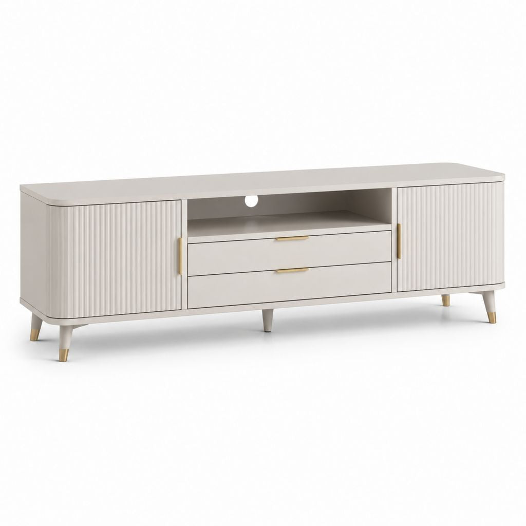 Mobile TV con 2 ante e 2 cassetti crema in MDF rettangolare 180 x 40 x 55 cm
