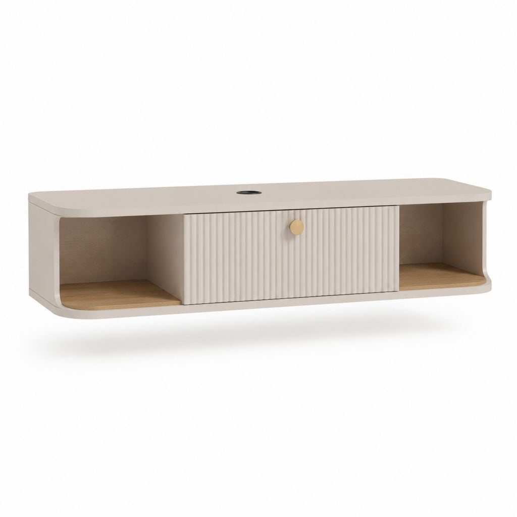 Mobile TV sospeso bianco e rovere in MDF rettangolare L 140 x P 40 x H 40 cm