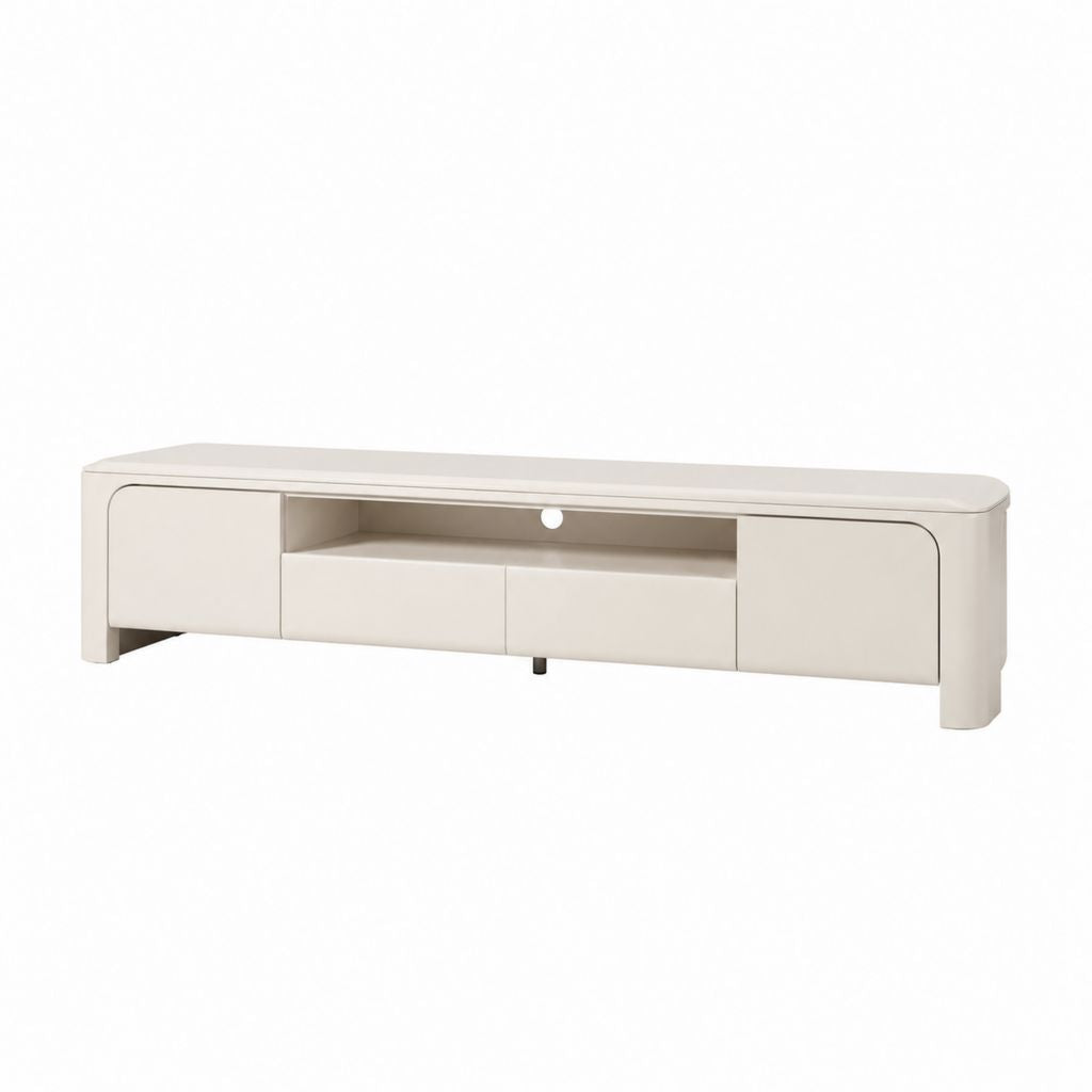 Mobile TV bianco in MDF laccato con 2 ante 2 cassetti e vano cavi 180 x 40 x 45 cm