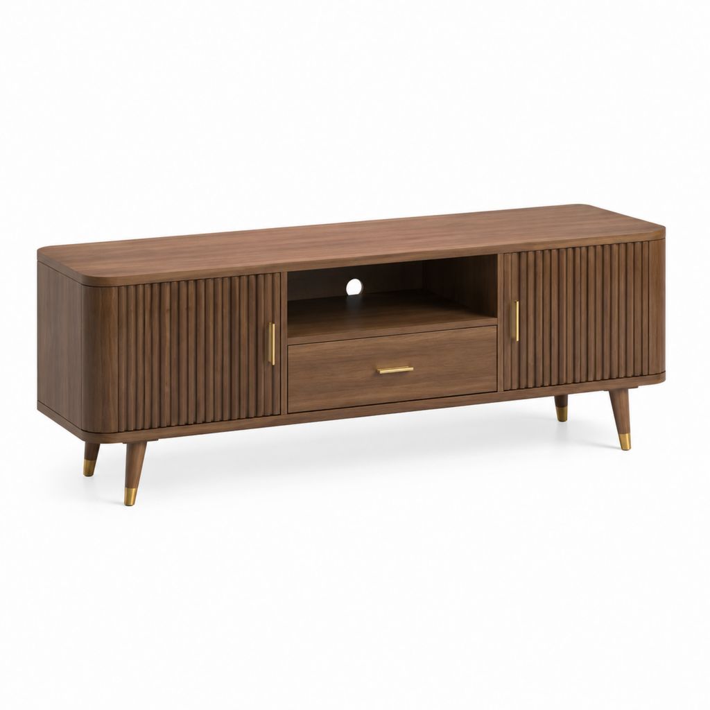 Mobile TV rettangolare in MDF impiallacciato noce 160 x 40 x 60 cm