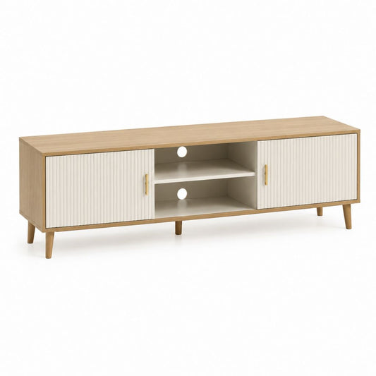 Mobile TV con 2 ante rovere chiaro e bianco in MDF 160 x 40 x 55 cm