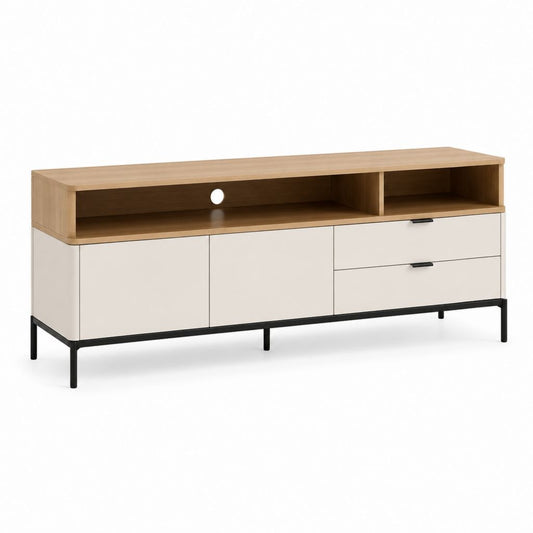 Mobile TV con 2 ante e 2 cassetti bianco e rovere in MDF 160 x 40 x 65 cm