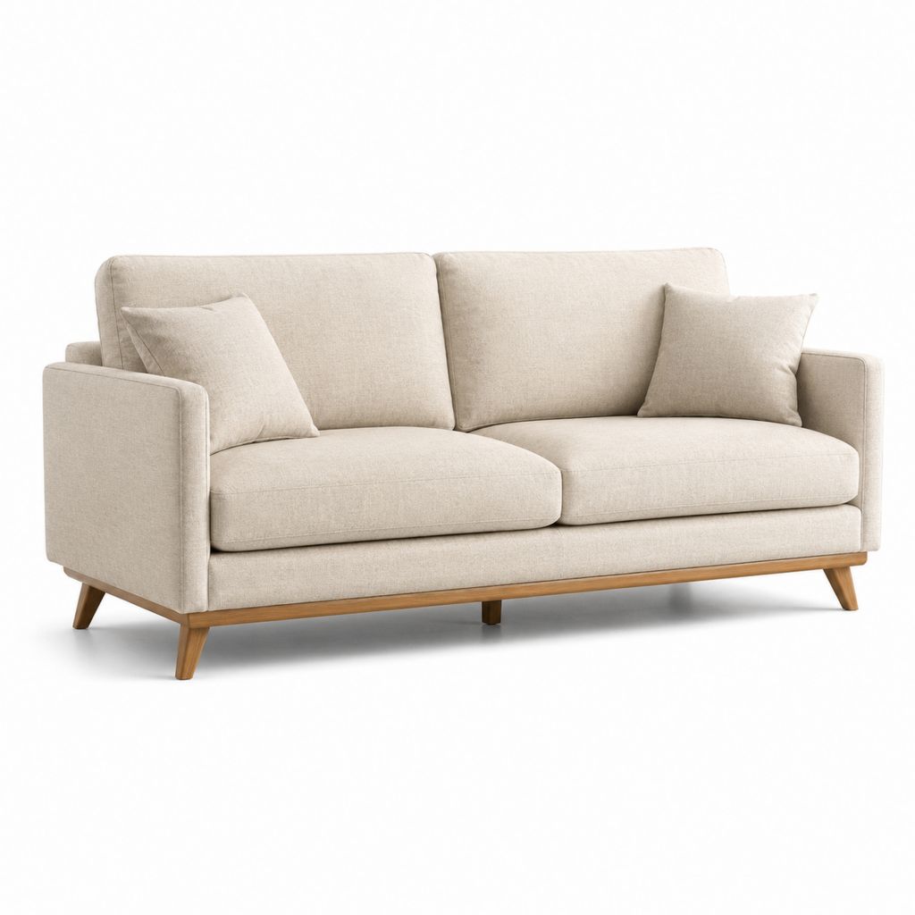Divano 2 posti beige in poliestere con gambe in legno massello 180 x 85 x 85 cm