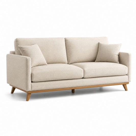 Divano 2 posti beige in poliestere con gambe in legno massello 180 x 85 x 85 cm