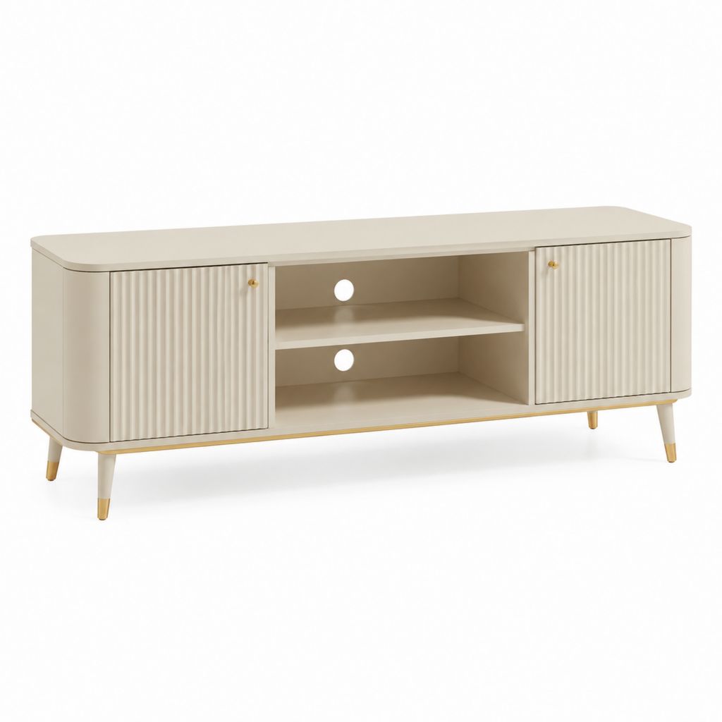 Mobile TV crema in MDF rettangolare con ante scanalate 160 x 40 x 60 cm