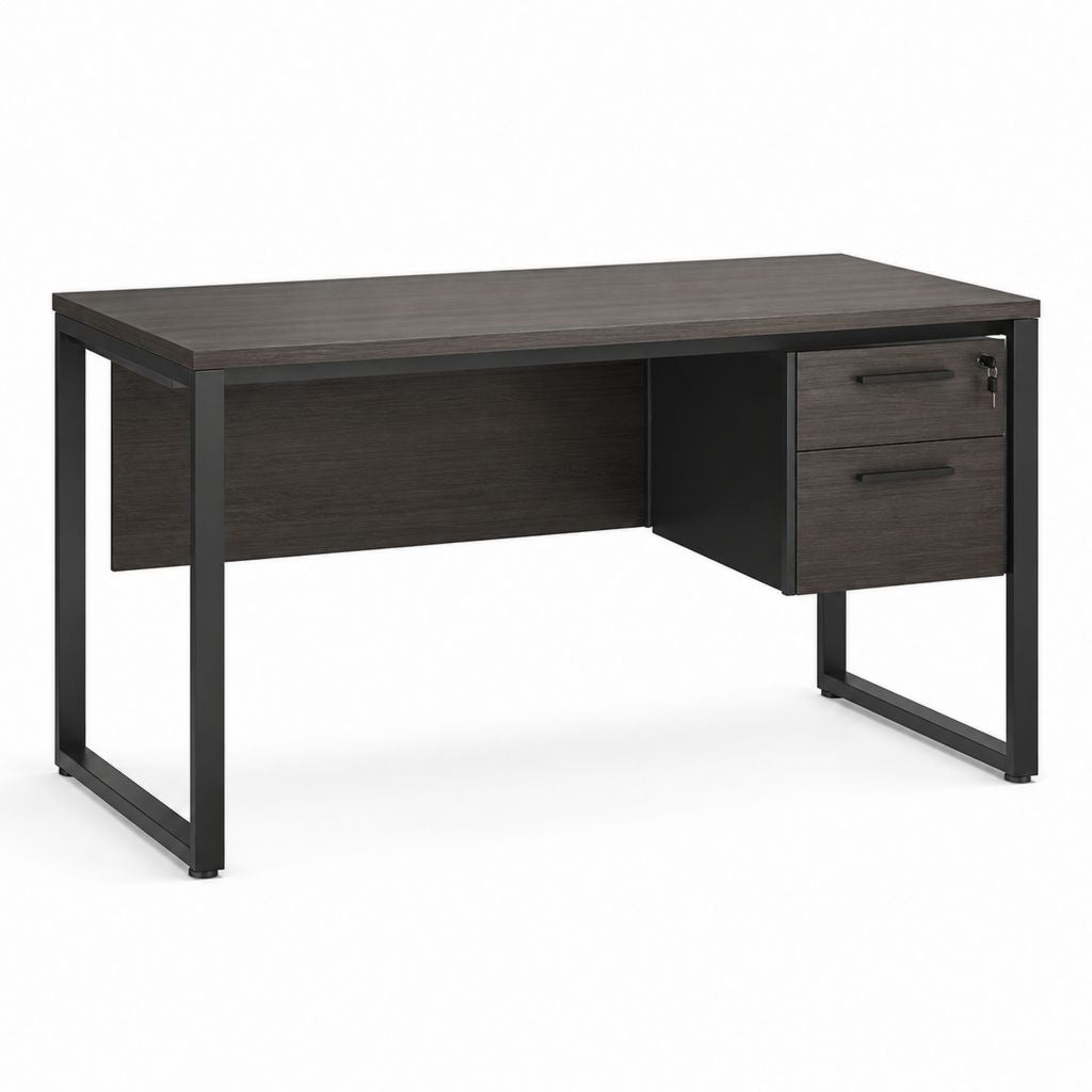 Scrivania da ufficio rettangolare marrone scuro in pannello truciolare e acciaio 120 x 60 x 75 cm con 2 cassetti