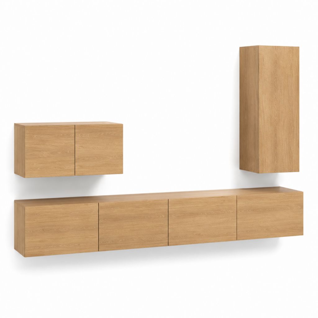 Parete attrezzata TV sospesa in truciolare effetto rovere 240 x 40 x 120 cm