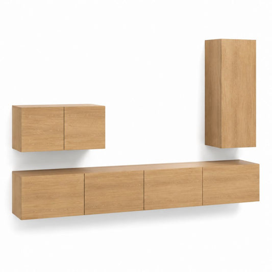 Parete attrezzata TV sospesa in truciolare effetto rovere 240 x 40 x 120 cm