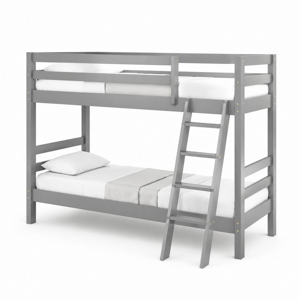 Letto a castello grigio in legno massello di pino 90 x 200 cm con scala inclinata 210 x 102 x 160 cm