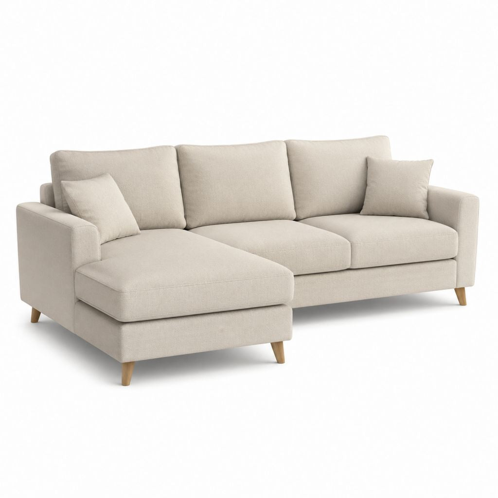 Divano con chaise longue sinistra beige in poliestere 250 x 160 x 85 cm