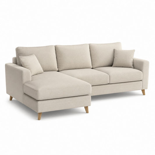 Divano con chaise longue sinistra beige in poliestere 250 x 160 x 85 cm