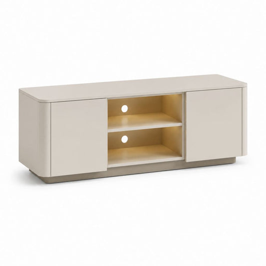 Mobile TV beige in MDF rettangolare con 2 ante e vani a giorno 160 x 40 x 55 cm