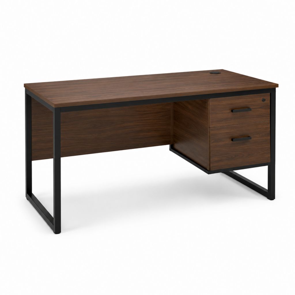 Scrivania ufficio rettangolare noce e acciaio nero con 2 cassetti 140 x 60 x 75 cm