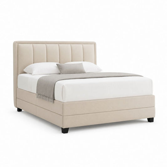 Letto boxspring matrimoniale beige in poliestere rettangolare 160 x 200 cm