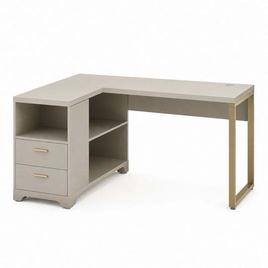 Scrivania angolare con cassetti grigio tortora in MDF e acciaio 140 x 120 x 75 cm