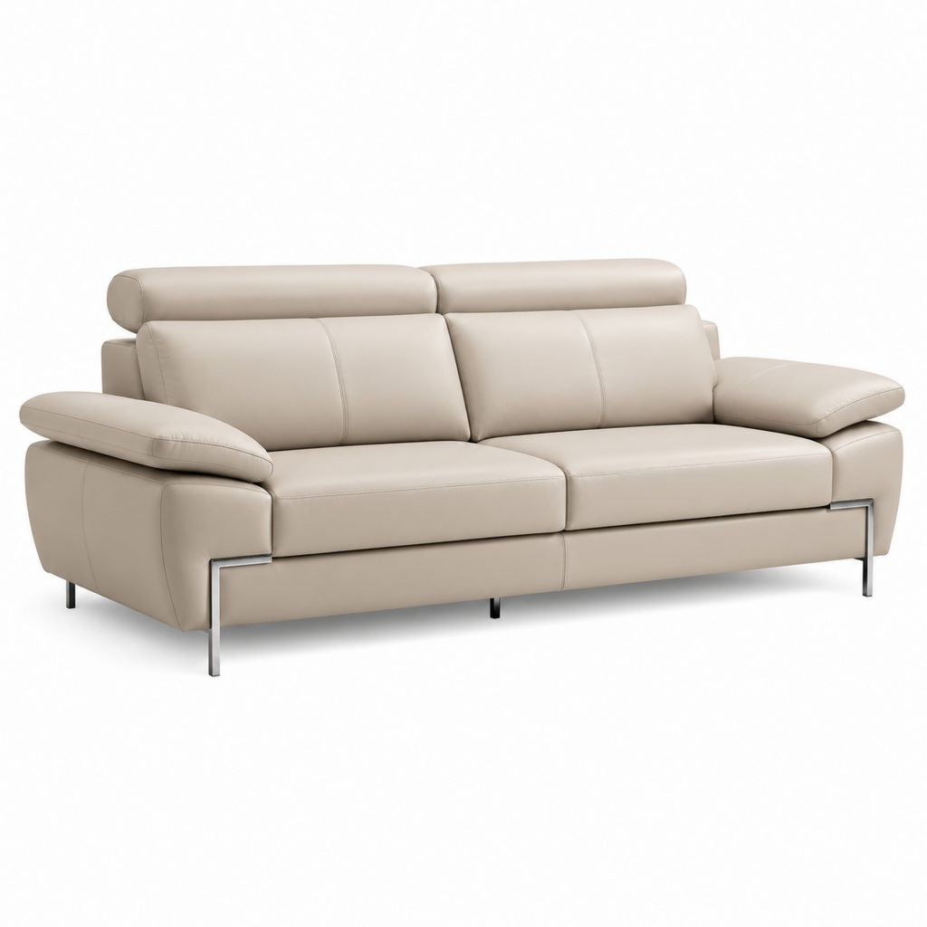 Divano 3 posti beige in similpelle PU con poggiatesta regolabili 210 x 95 x 88 cm