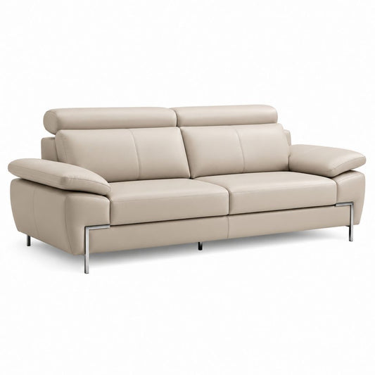 Divano 3 posti beige in similpelle PU con poggiatesta regolabili 210 x 95 x 88 cm
