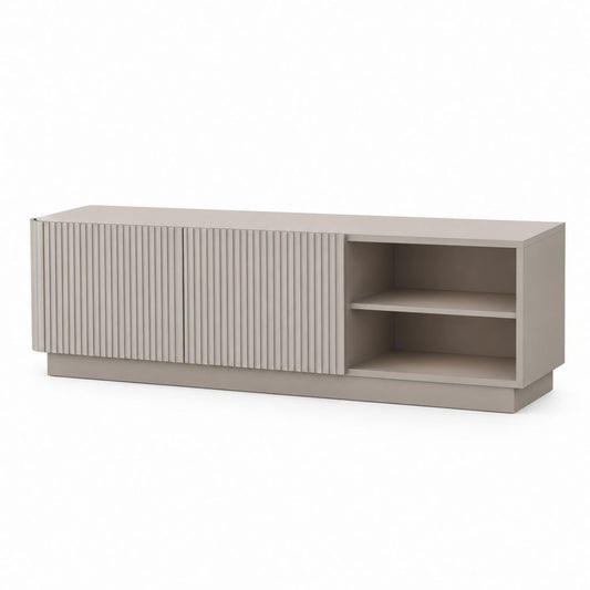 Mobile TV basso beige in MDF rettangolare con 2 ante scorrevoli e 2 vani aperti 180 x 40 x 55 cm